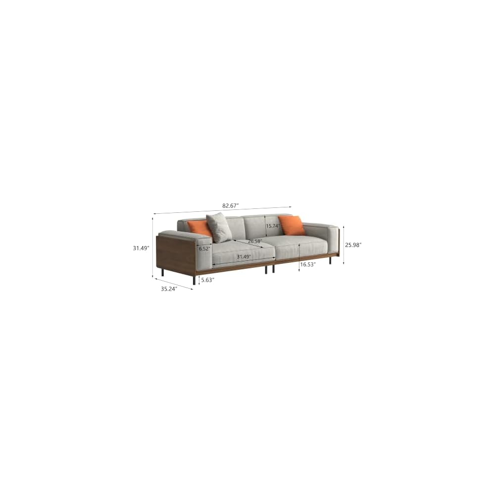 82.67" Fabric 3‑Seater Sofa Solid Wood Frame