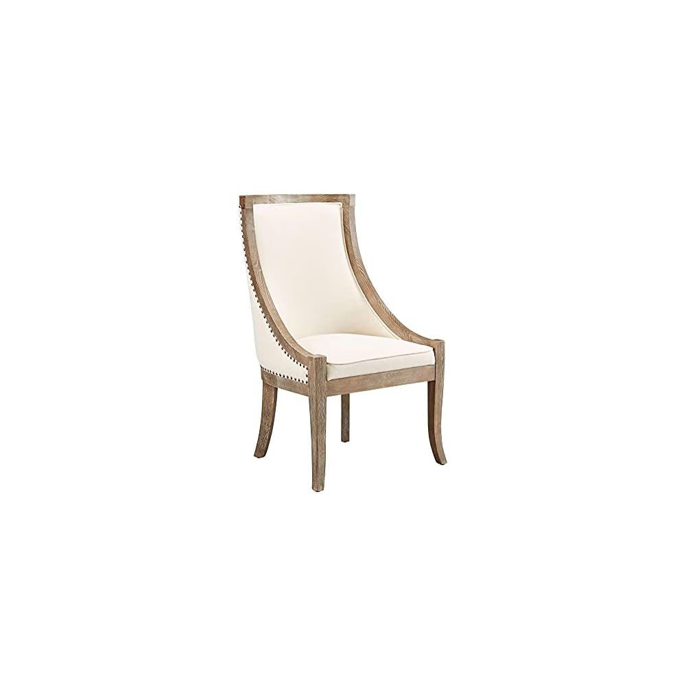 Ladysmith Linen & Oak Scoop Chair with Nailhead Accents