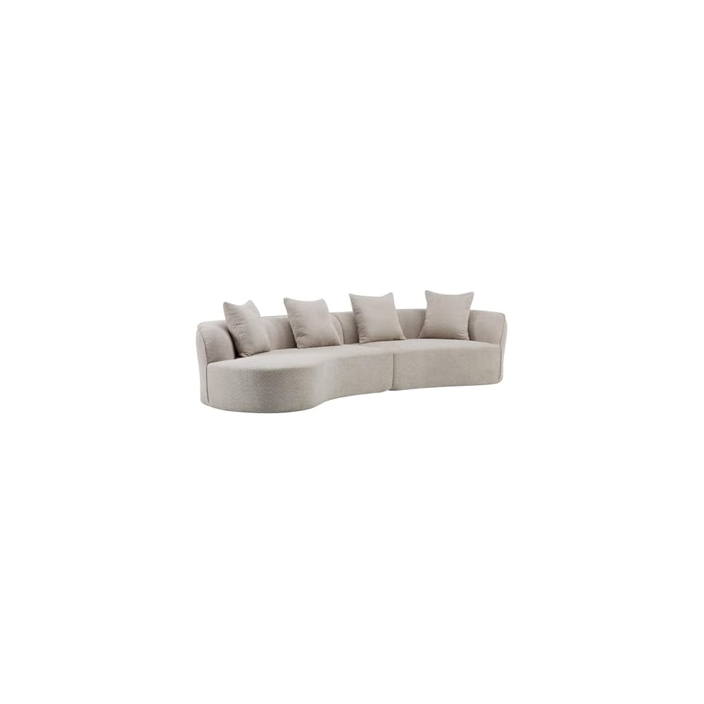 Braebt 126" Comfy Upholstered Cloud Couch, 5-Seater Sofa Couches, Curved Modular Sectional Sofa with 4 Throw Pillows for Living Room, Study, No Assembly Required, Almond
