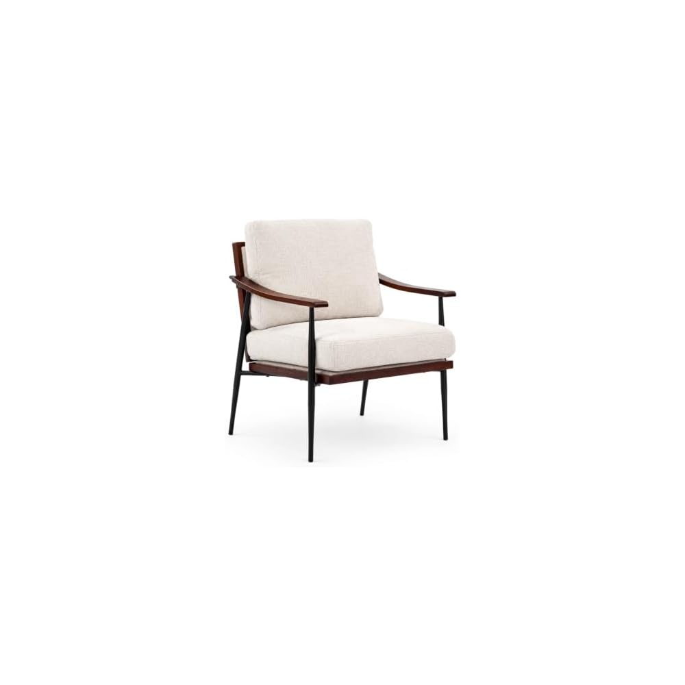 Modern Accent Chair with Armrests, Natural Cotton Cushions, Green