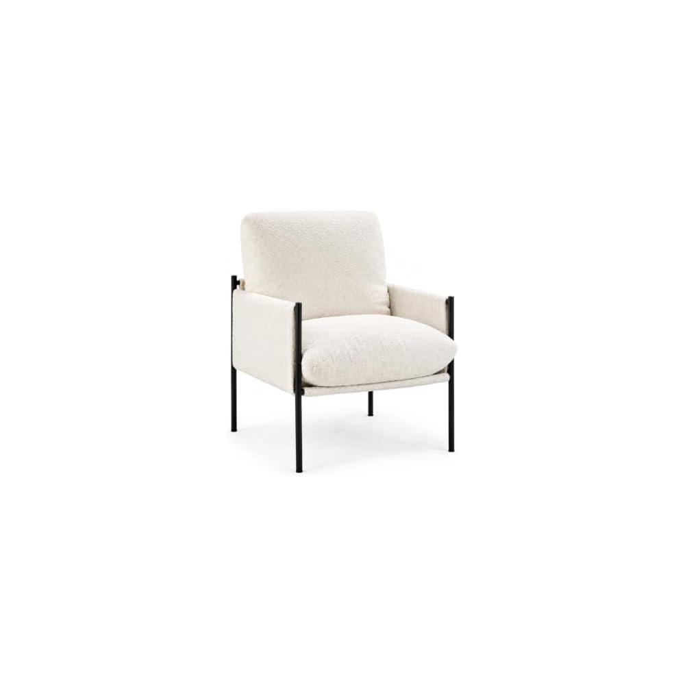 Modern Accent Chair with Armrests, Natural Cotton Cushions, Green