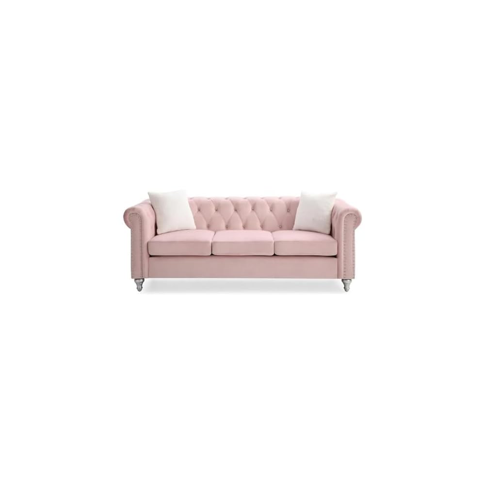 Raisa Velvet Upholstered Sofa in Pink