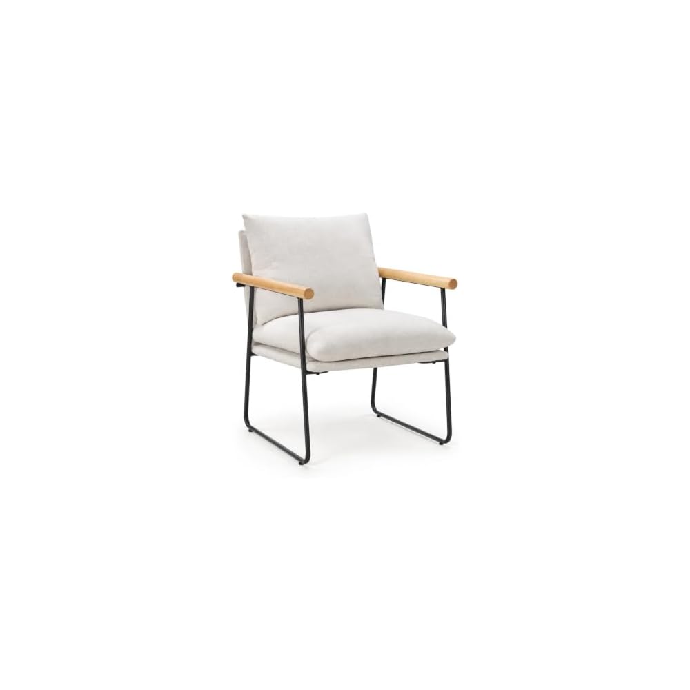 Modern Accent Chair with Armrests, Natural Cotton Cushions, Green