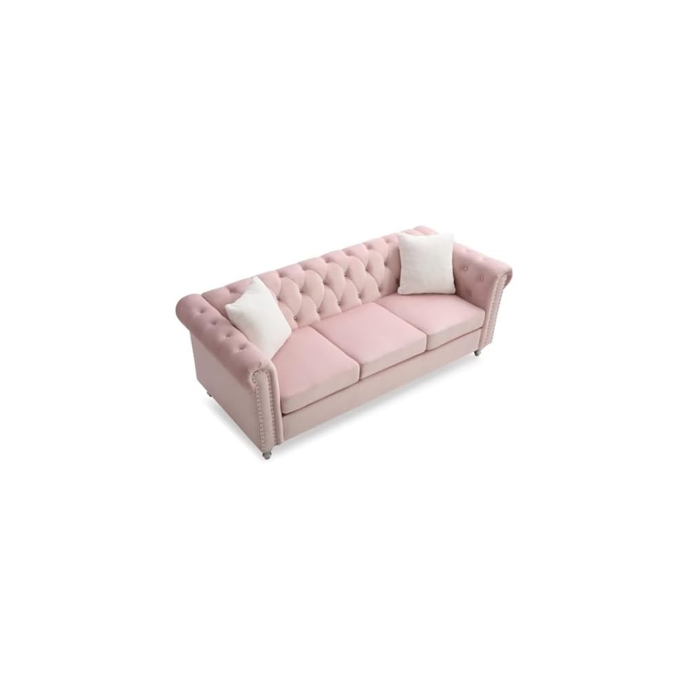 Raisa Velvet Upholstered Sofa in Pink