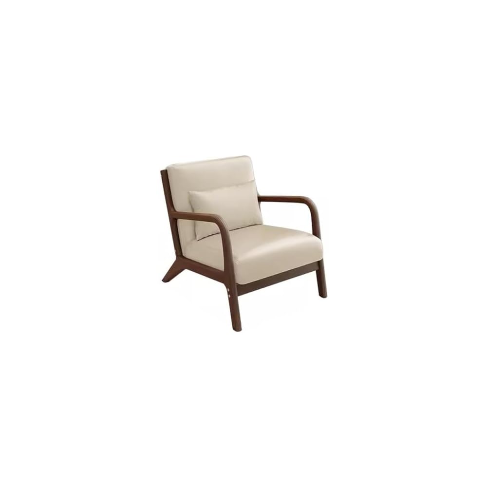 Single Solid Wood Sofa Accent Arm Chair with Lumber Pillows,Modern Retro Leisure Chair for Living Room Office,Upholstered Armchair for Bedroom Reading(Beige Grey)