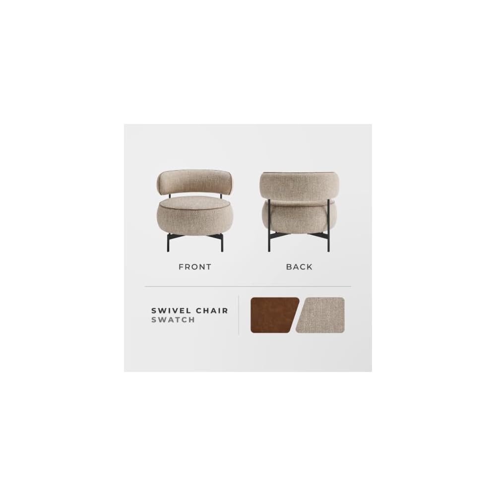 Round Swivel Accent Chair, Chenille Upholstered Barrel Chair, Brown