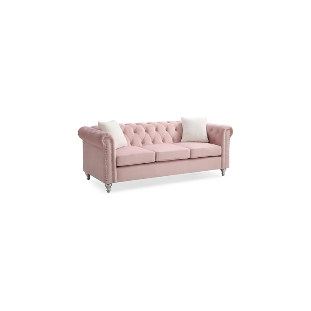 Raisa Velvet Upholstered Sofa in Pink