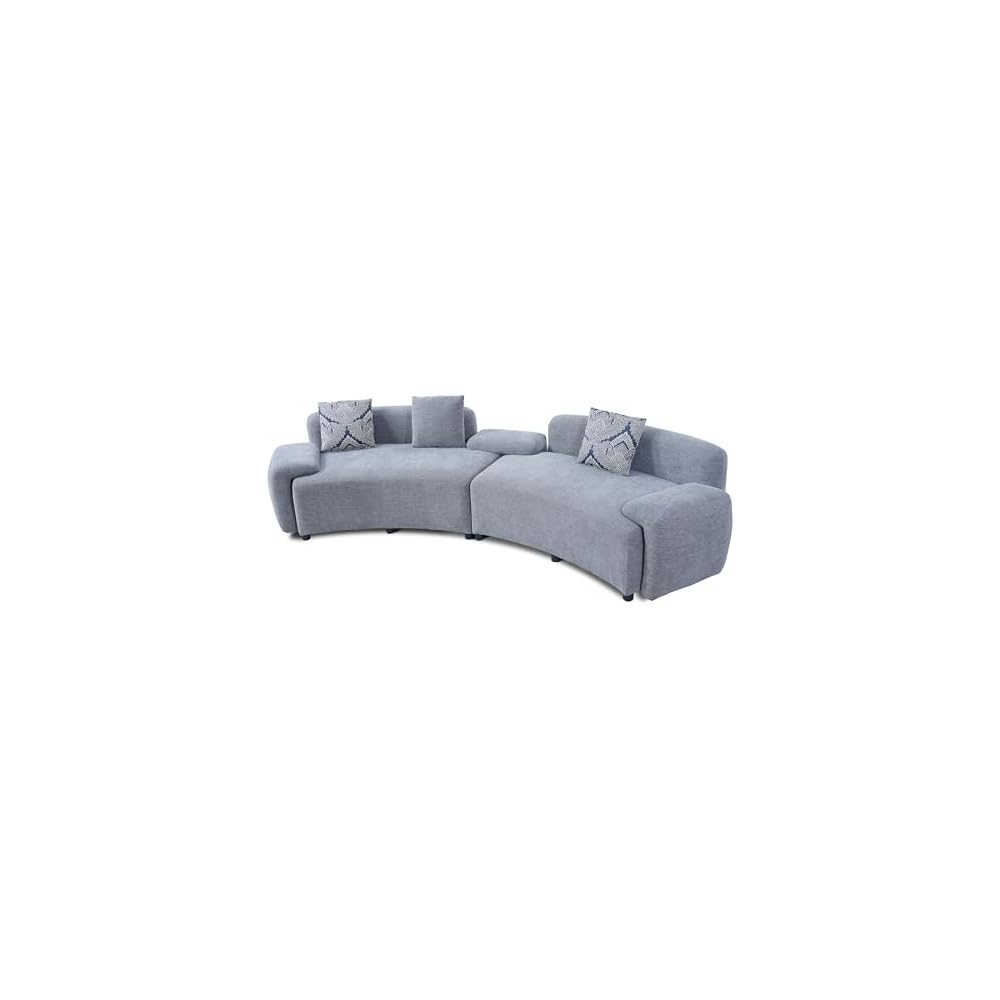 Verie 122" Modular Sectional Sofa Couch, Wooden Home Sofa Living Room, Comfy Cloud Couch with Accent Pillows for Bedroom, Home Office, Gray Blue