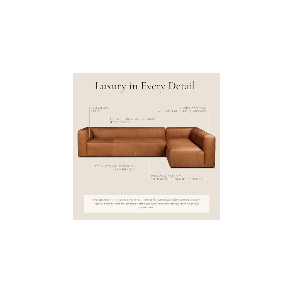 Poly & BARK Piazza Reversible Corner Sectional 125" Sofa in Bourbon Tan