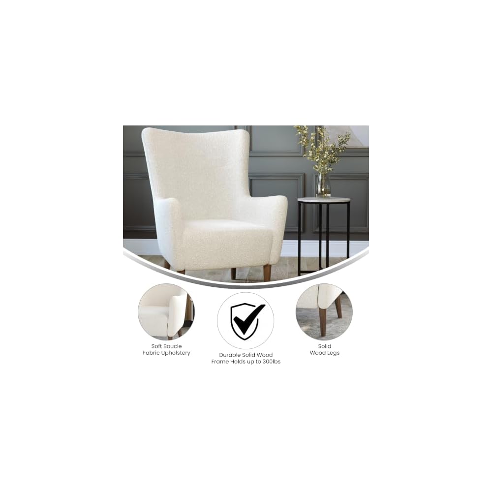 Traditional Wingback Accent Chair, Off-White