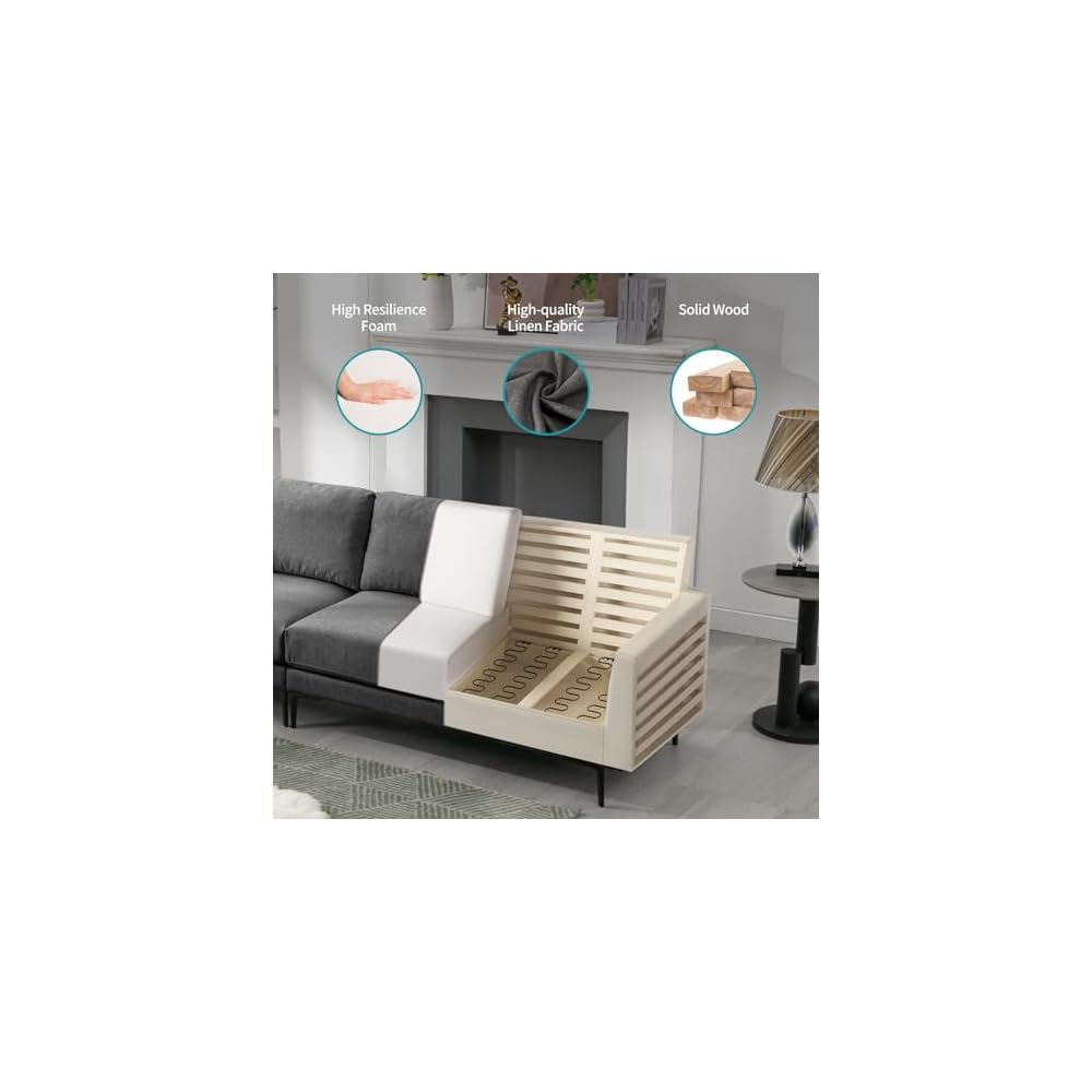 107" W L Shaped Sofa Set for Living Room, 5-Seat Sofa with Pillows