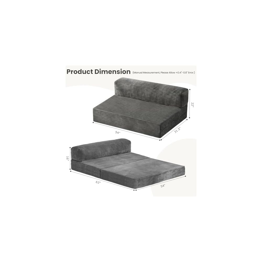 4-in-1 Folding Sofa Bed – Memory Foam Convertible Sleeper Chair with Pillow, No Assembly Required for Apartment, Guest Room, Camping