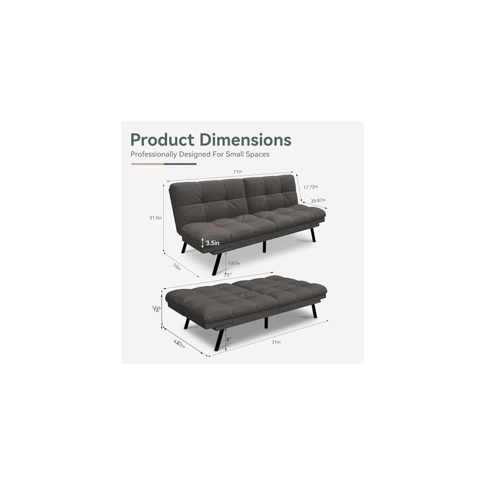 Futon Sofa Bed Convertible Couch, Grey Linen Sofa Bed
