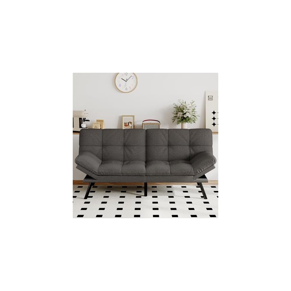 Futon Sofa Bed Convertible Couch, Grey Linen Sofa Bed