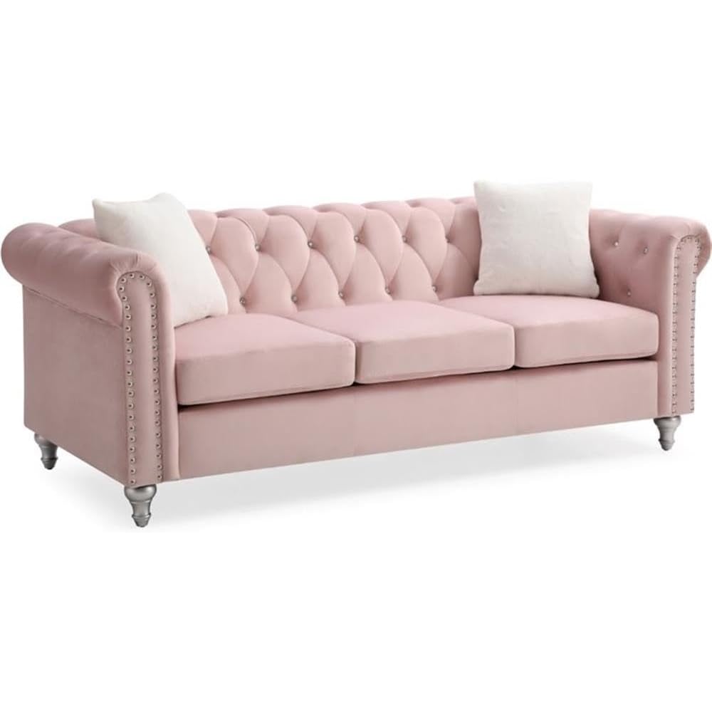 Raisa Velvet Upholstered Sofa in Pink