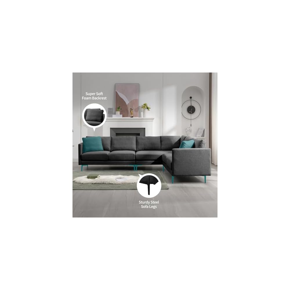 107" W L Shaped Sofa Set for Living Room, 5-Seat Sofa with Pillows