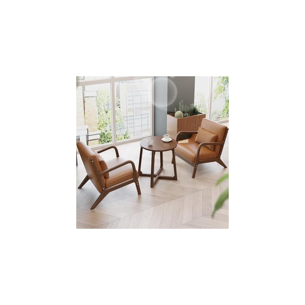 Single Solid Wood Sofa Accent Arm Chair with Lumber Pillows,Modern Retro Leisure Chair for Living Room Office,Upholstered Armchair for Bedroom Reading(Beige Grey)
