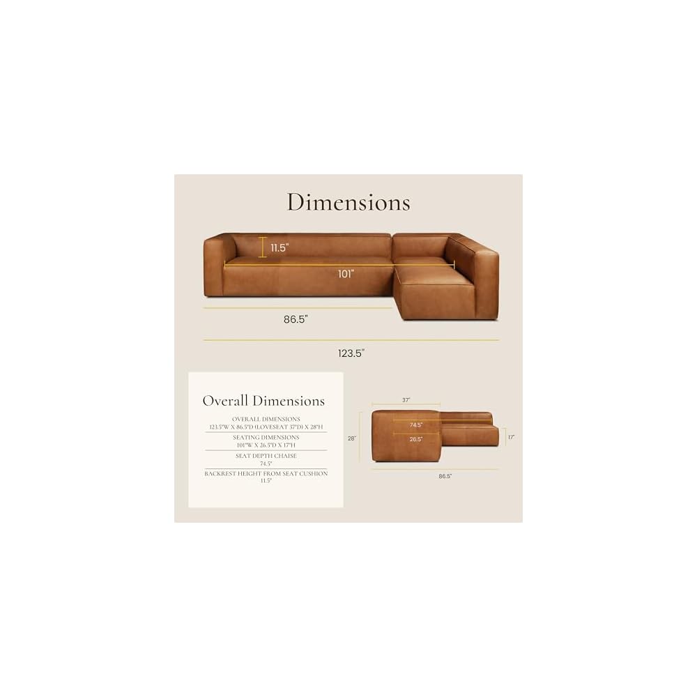 Poly & BARK Piazza Reversible Corner Sectional 125" Sofa in Bourbon Tan