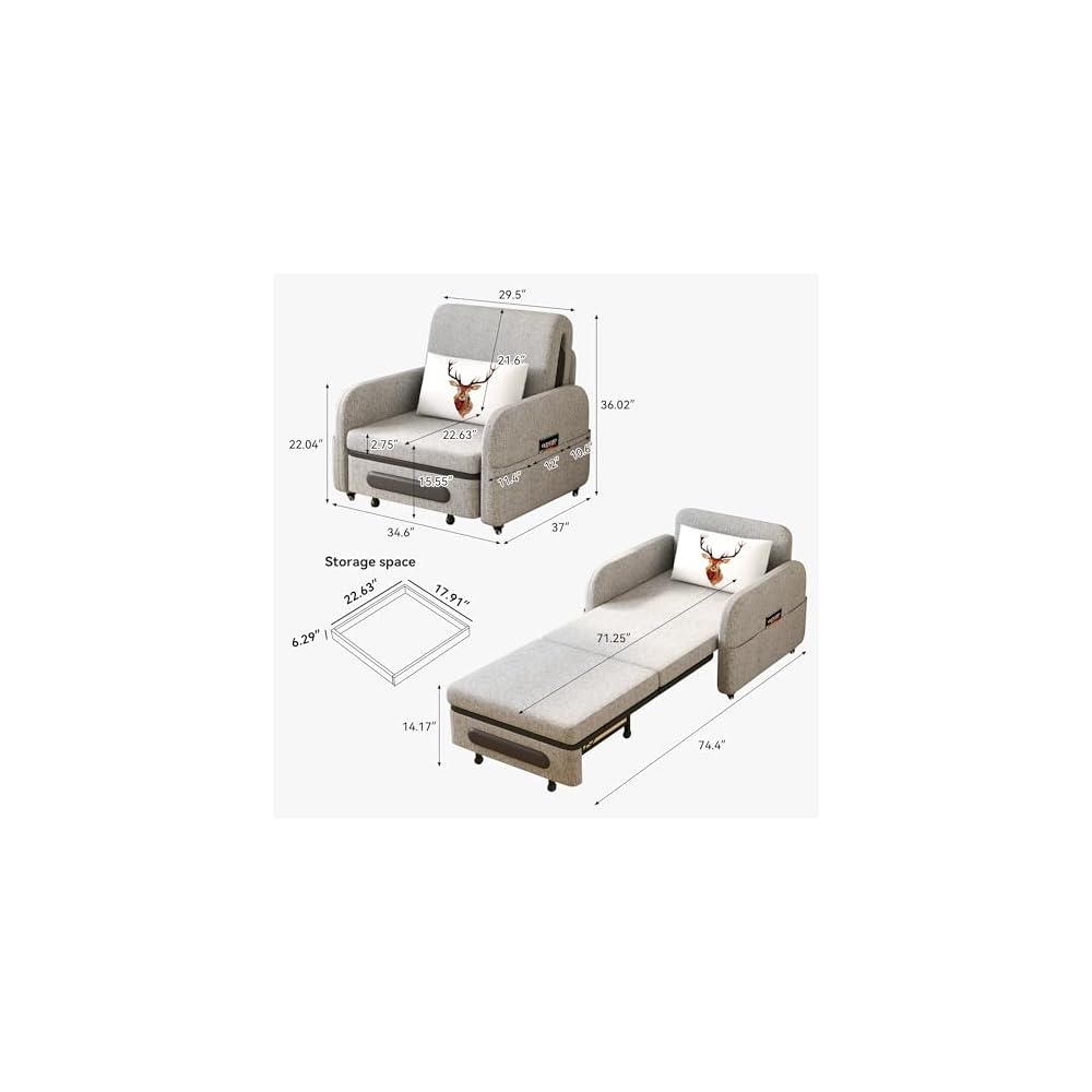 34.6" Pull Out Sofa Bed, Futon Sleeper Couch with Trundle