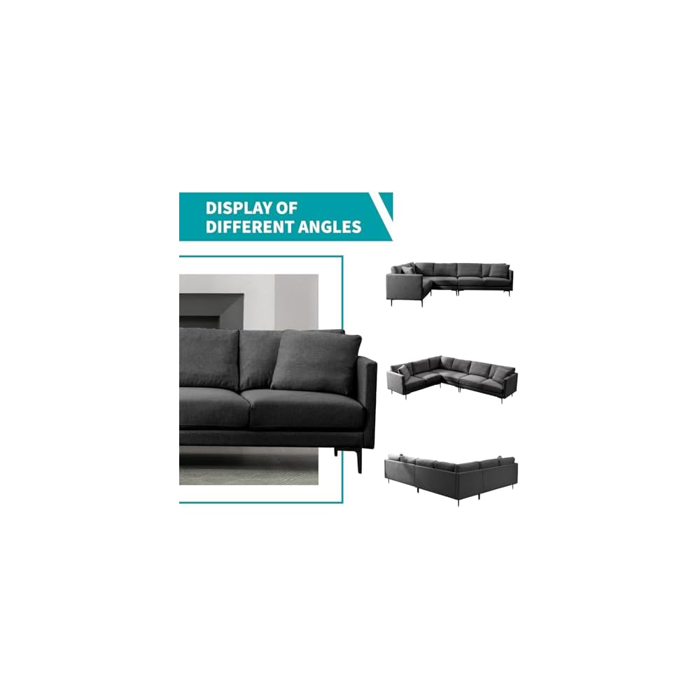 107" W L Shaped Sofa Set for Living Room, 5-Seat Sofa with Pillows