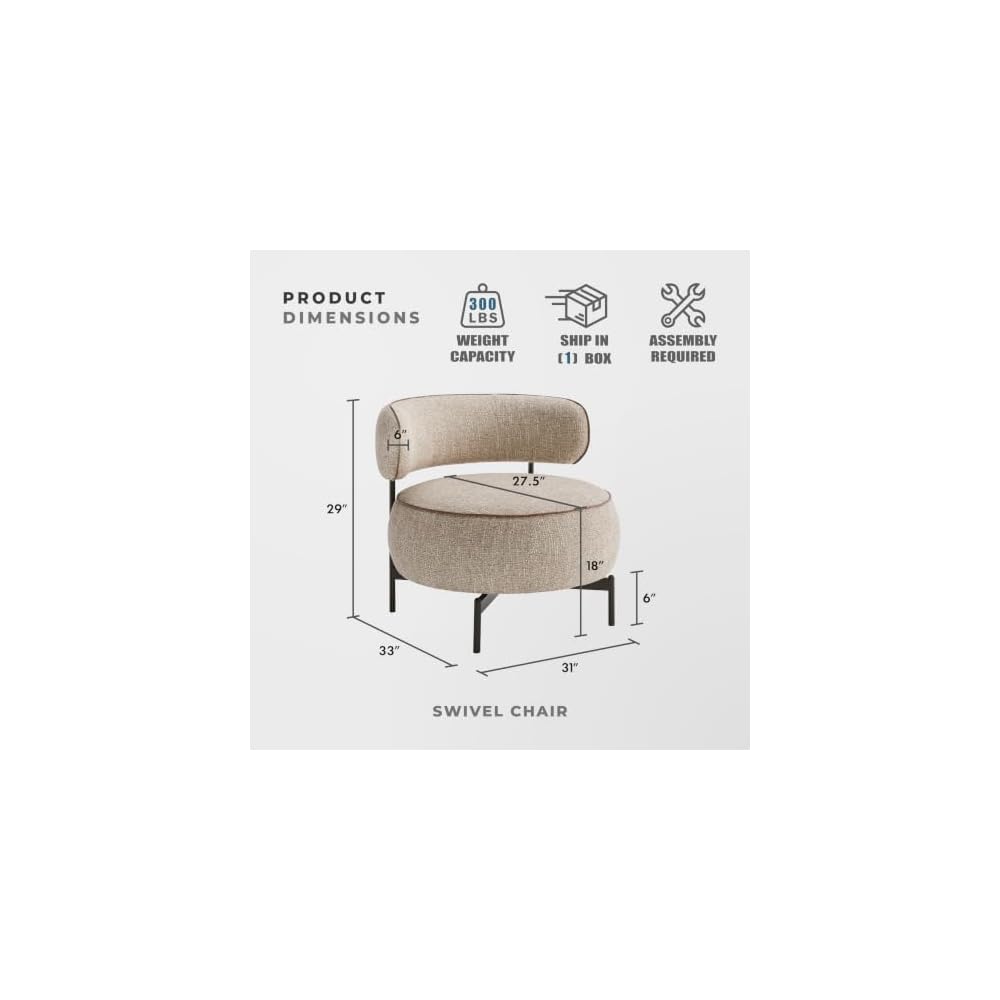 Round Swivel Accent Chair, Chenille Upholstered Barrel Chair, Brown