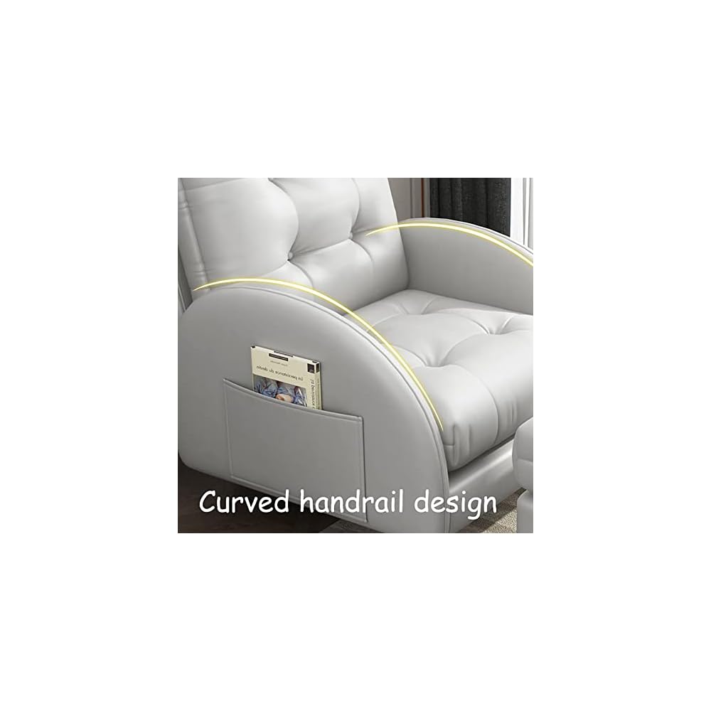 Accent Chair Living Room Chair Recliner Chair Contemporary Lounge Sofa Chair Extra-Thick Upholstered Seat with Armrests Side Pocket PU Leather,White (White 1)