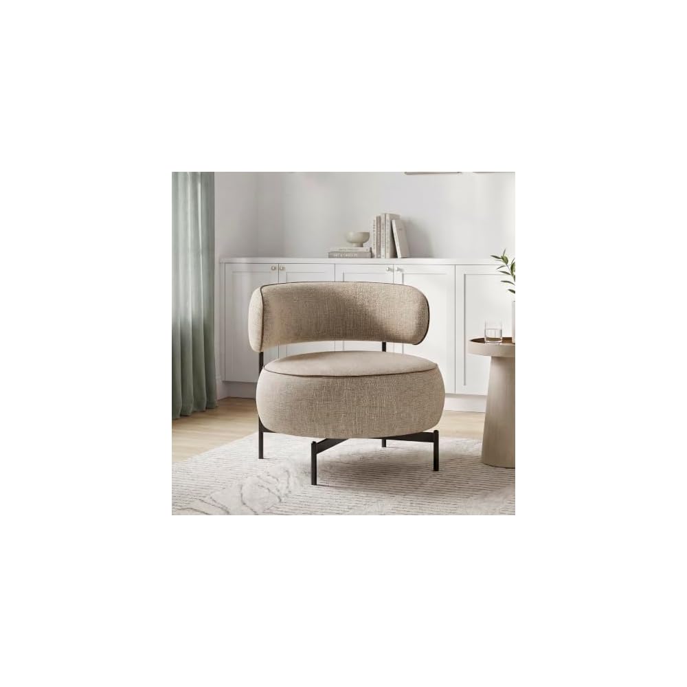 Round Swivel Accent Chair, Chenille Upholstered Barrel Chair, Brown