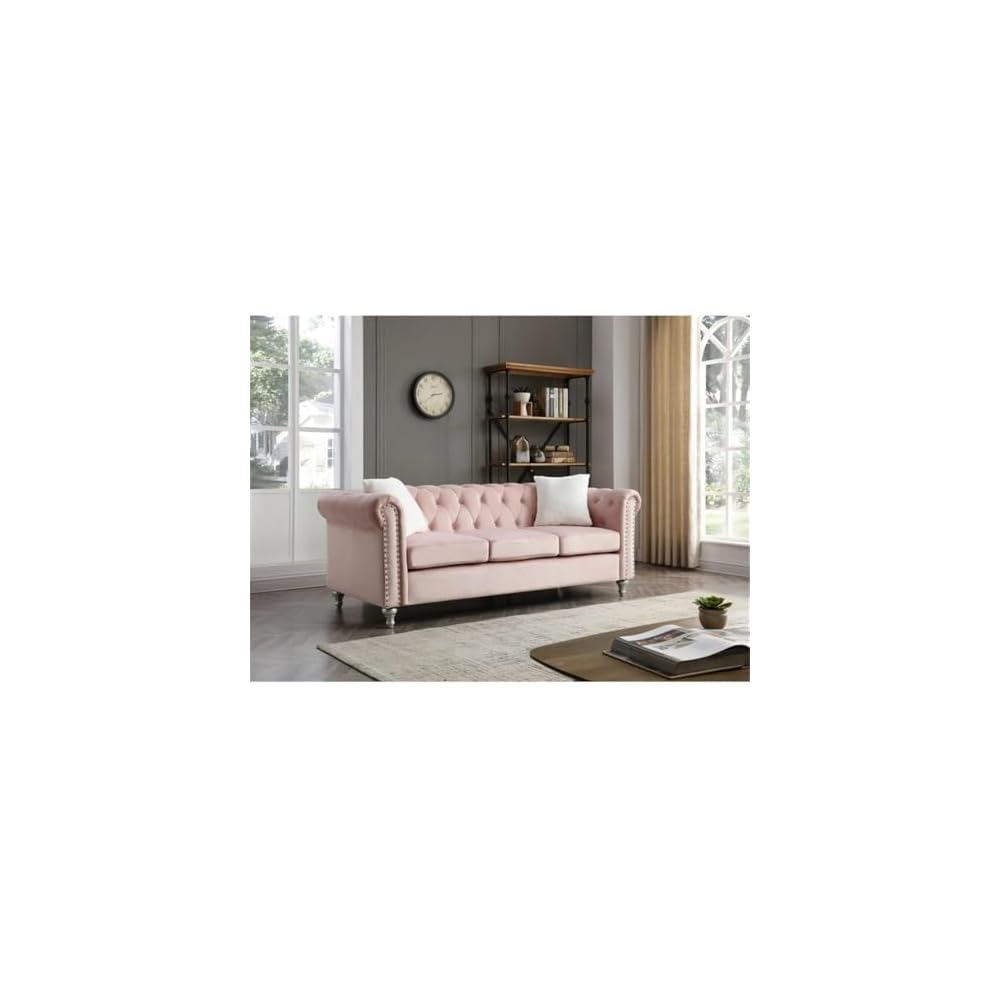 Raisa Velvet Upholstered Sofa in Pink