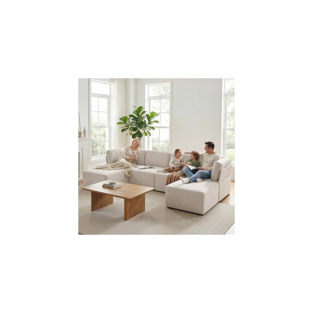 Modular Sectional Sofa, U Shaped Convertible Couch Sofa with Reversible Chaises, Queen Sleeper Sofa, Modular Oversized Sofa Couches for Living Room (Beige)