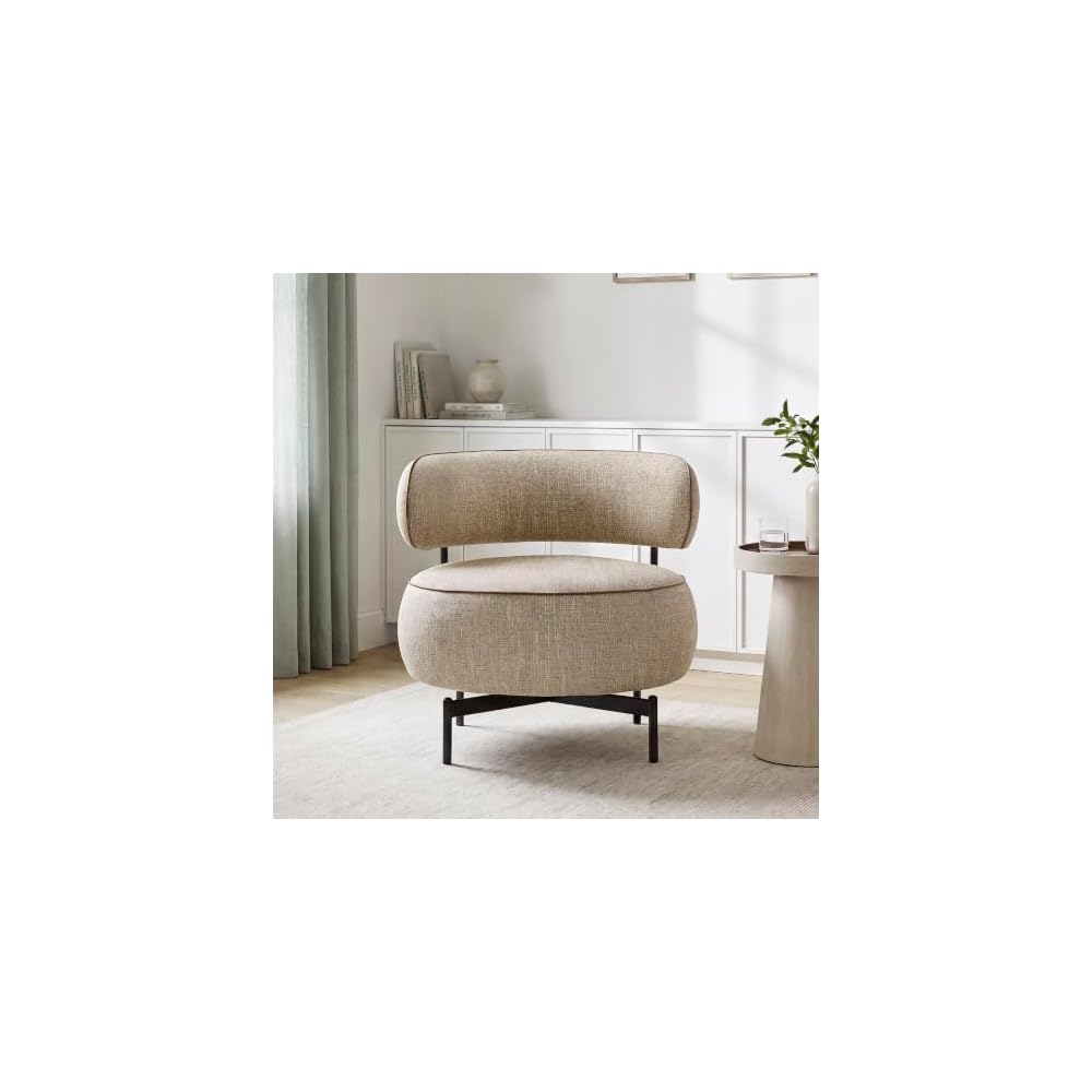 Round Swivel Accent Chair, Chenille Upholstered Barrel Chair, Brown
