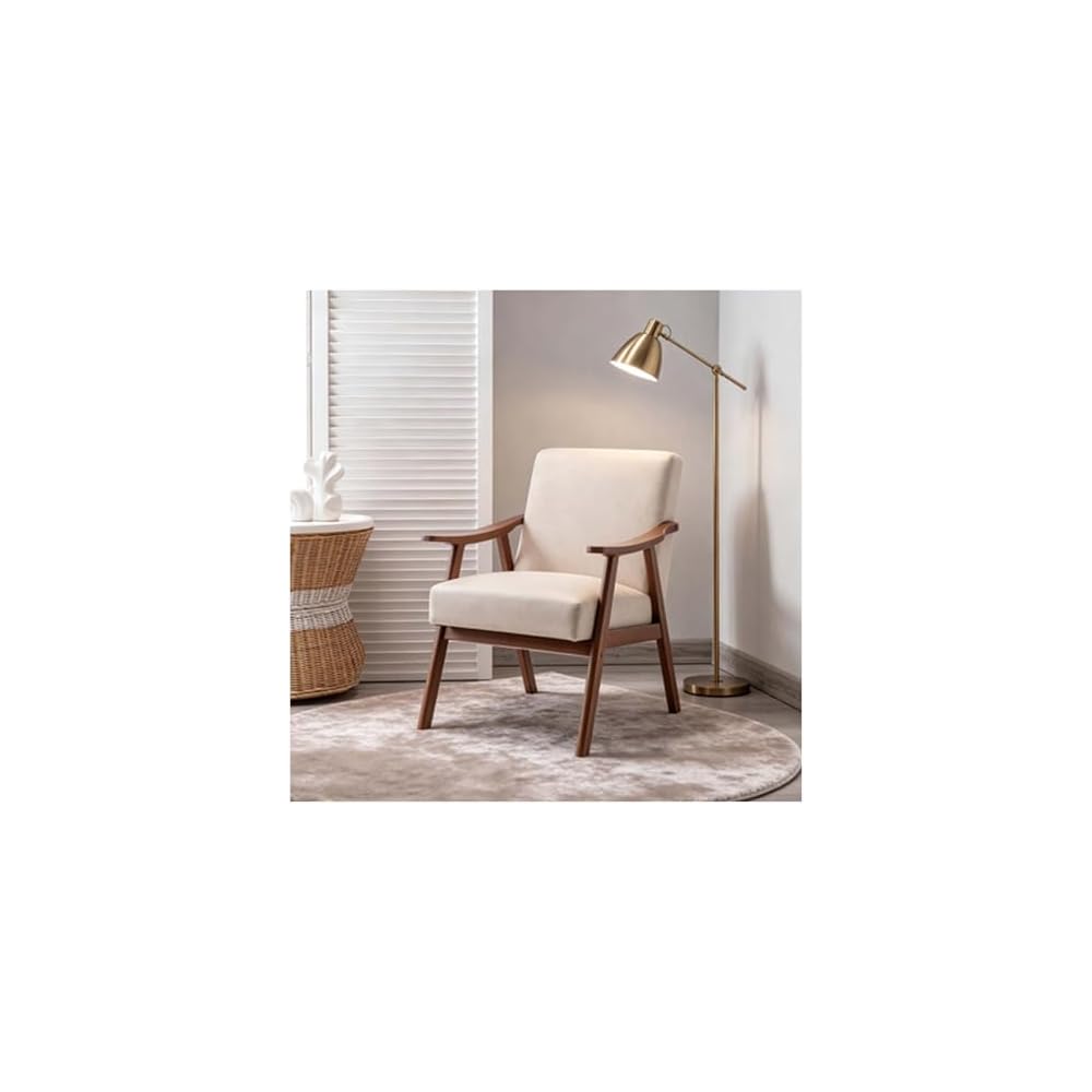 Accent Chair Mid Century Modern Armchair, Upholstered Lounge Chair with Solid Wood Frame for Living Room Bedroom Reading Room(Light Camel)