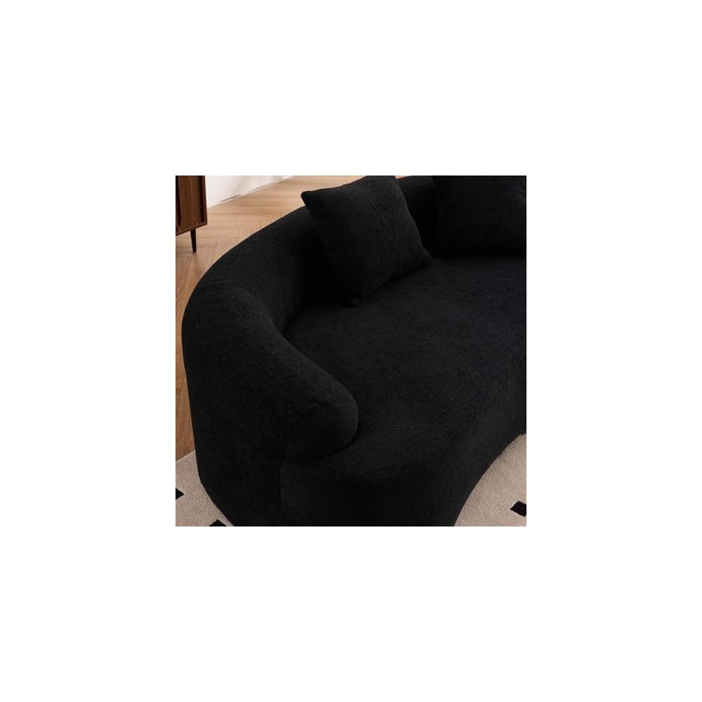 65” Black Curved Couch& Loveseat Sofa with 3 Pillows, Compression Couch with Round Armrest, Suitable for Small Space, Bedroom, Living Room, Memory Foam, Chenille, No Assembly (Black)