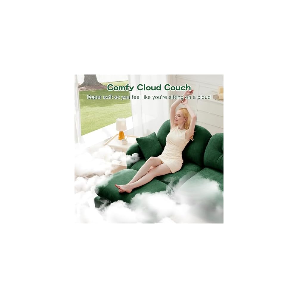 Cloud Couches for Living Room, Modular Sectional Sofa, 74" L-Shape Green