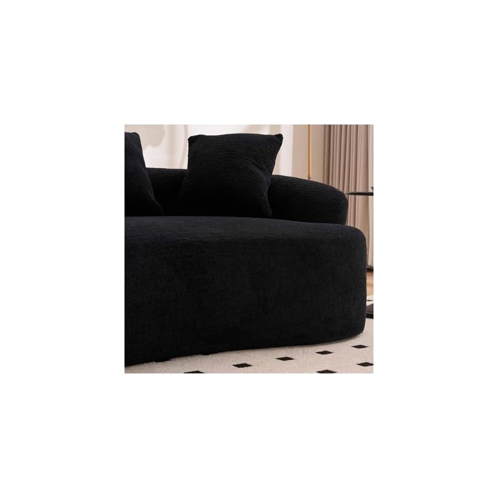 65” Black Curved Couch& Loveseat Sofa with 3 Pillows, Compression Couch with Round Armrest, Suitable for Small Space, Bedroom, Living Room, Memory Foam, Chenille, No Assembly (Black)
