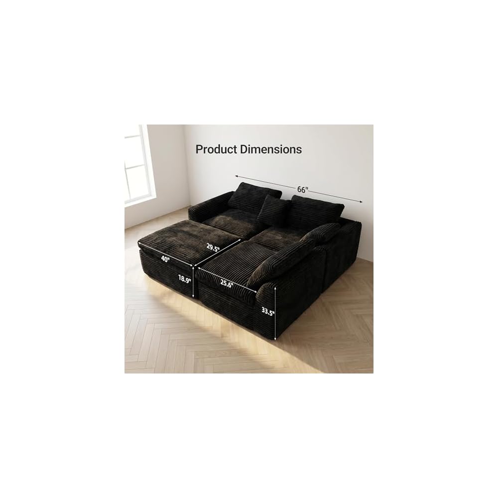 Boneless L-Shaped Modular Couch - 108 Inch,Black