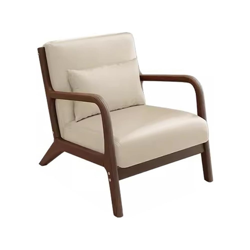 Single Solid Wood Sofa Accent Arm Chair with Lumber Pillows,Modern Retro Leisure Chair for Living Room Office,Upholstered Armchair for Bedroom Reading(Beige Grey)