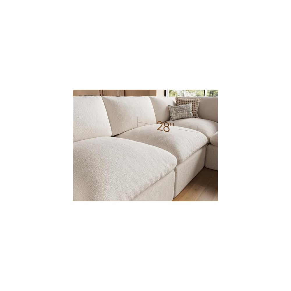 120" Cloud Sectional Couches for Living Room | Oversized Boneless Modular Sofa with 4 Seat L-Shaped Design | Deep Seat Chenille Couch | Ivory White