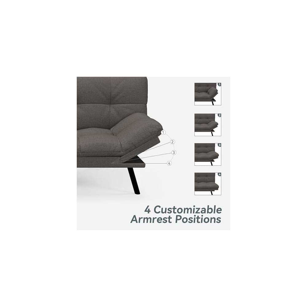 Futon Sofa Bed Convertible Couch, Grey Linen Sofa Bed