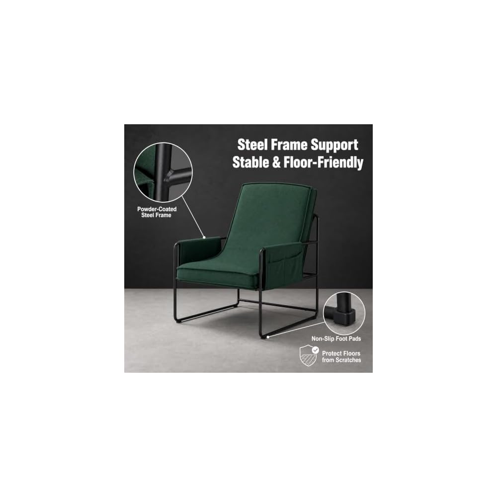 Modern Accent Chair with Armrests, Natural Cotton Cushions, Green