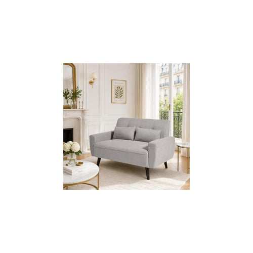 48.8" Small Loveseat Sofa, Mid Century Modern Love Seat Couch with Back Cushions and Plastic Legs, 2 Seater Couches for Living Room, Bedroom, Small Spaces, Light Grey