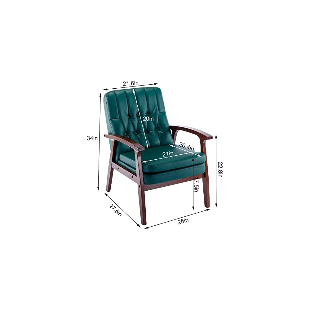Mid Century Accent Chair, One Size, Blackish Green