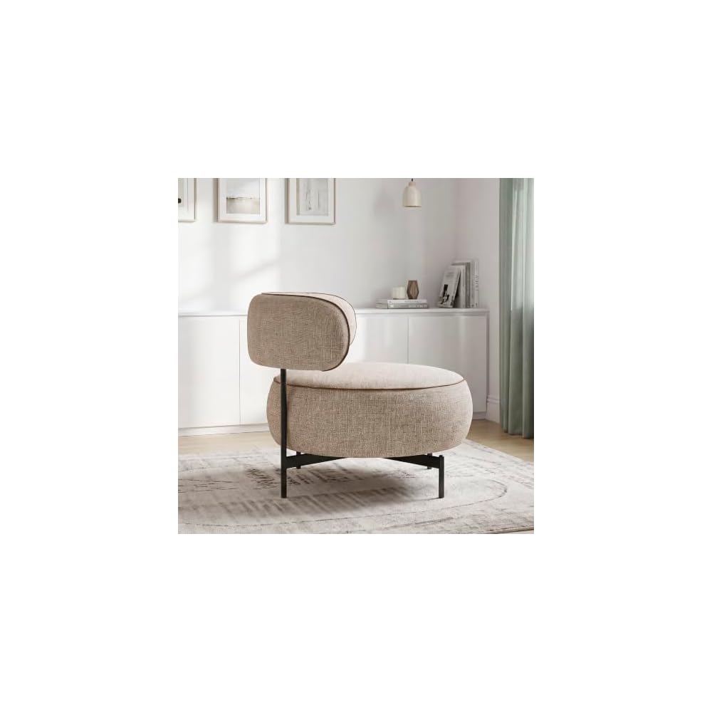 Round Swivel Accent Chair, Chenille Upholstered Barrel Chair, Brown