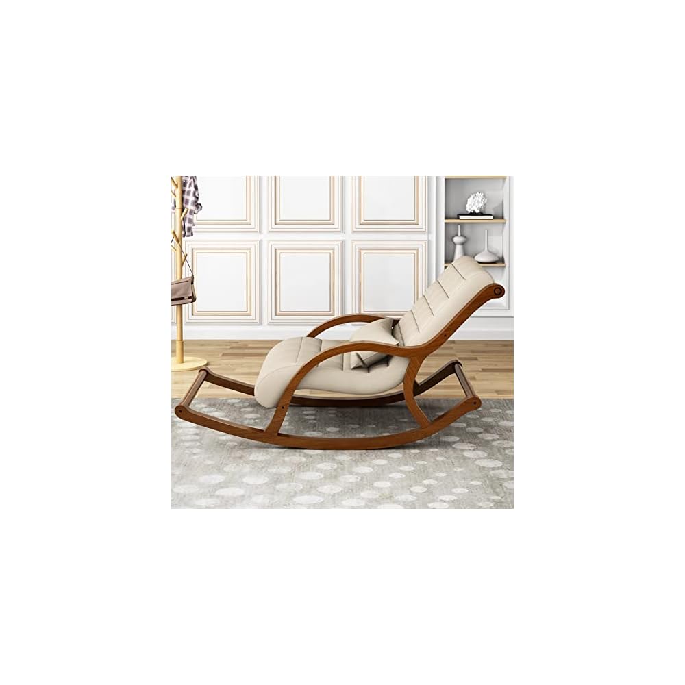 Single Leisure Rocking Chair Solid Wood Adult Rocking Chair Prevent Tipping The Streamlined armrests Home Bedroom Living Room Recliner Bearing 200Kg