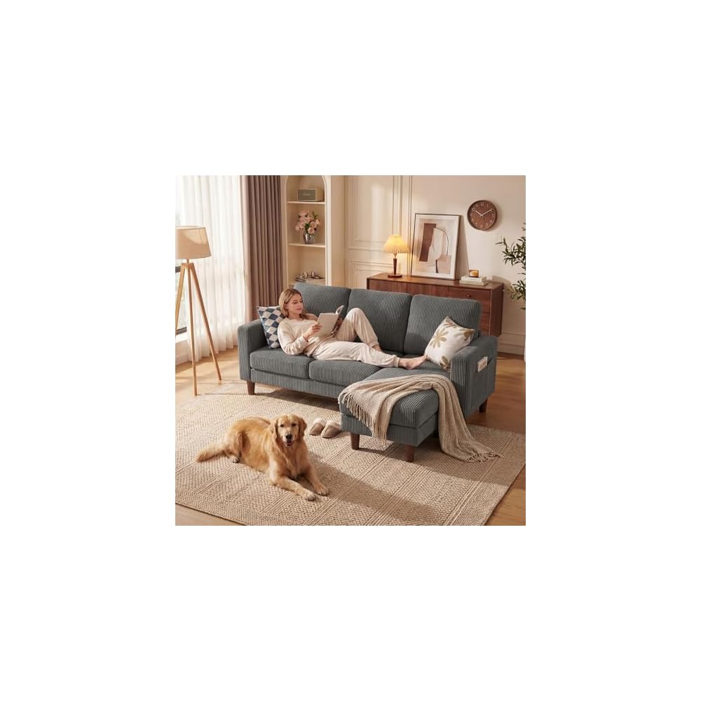L-Shaped 3 Seat Convertible Sectional Couch with Ottoman