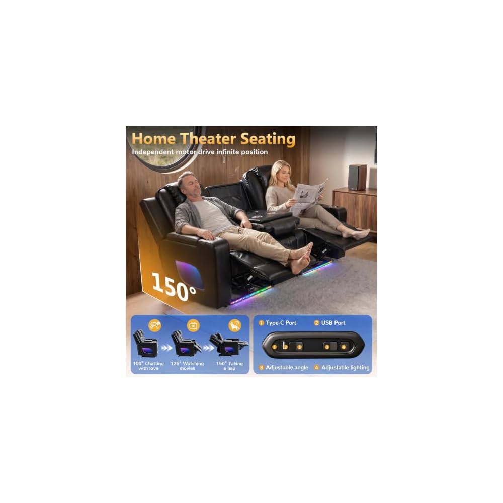 Power Recliner Sofa Set with LED Lights/Wireless Charging