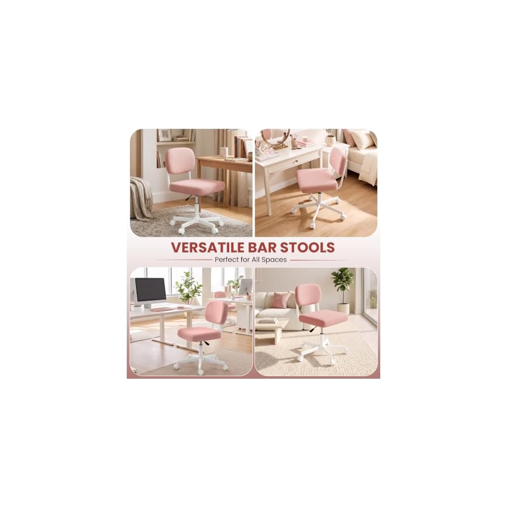 Vanity Desk Chair with Wheels, Makeup Chair Seat Armless, Pink