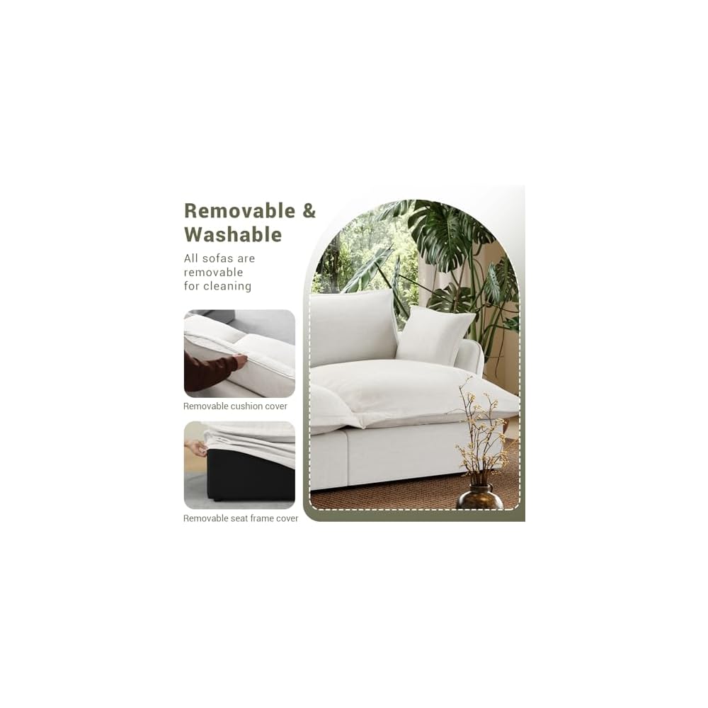 Linen Blend Cloud Couch Sectional for Living Room, Comfy Down Filled Cloud Modular Sectional Sofa, Modern Convertible Deep Seat Modular Couch Sleeper Sofa Bed, Removable & Washable Covers
