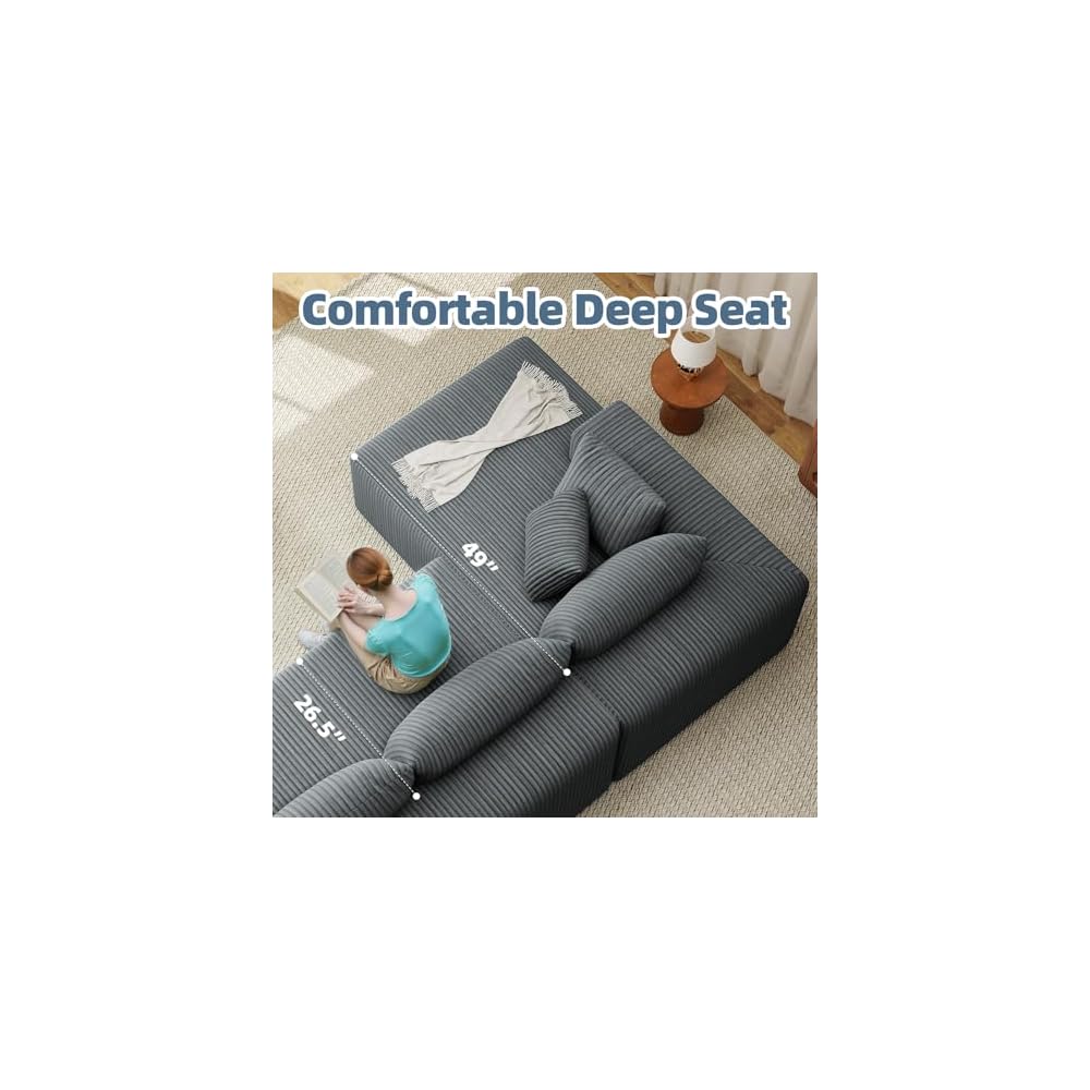 134'' Cloud Couch U-Shaped Sectional Sofa, Corduroy Boneless Couches