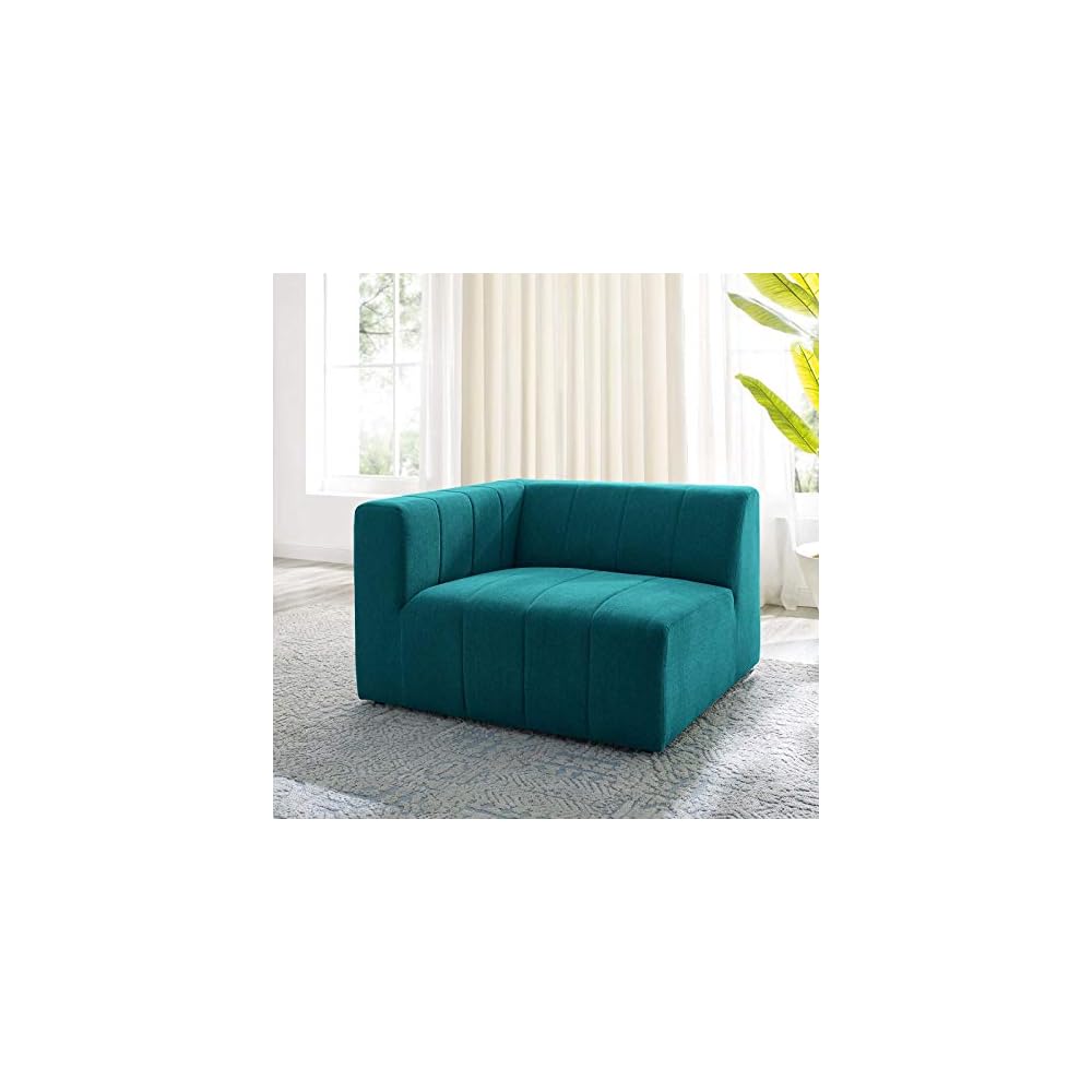 Bartlett Channel Tufted Upholstered Sectional, Right-Arm Chair, Teal