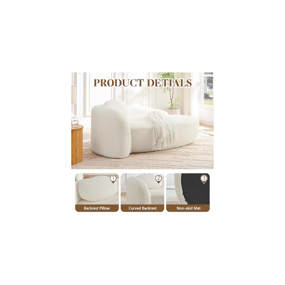 67" Modern Oval Lazy Sofa, Lounge Sofa Indoor with Pillow & Side Armrest, Boucle Fabric Compact Accent Couch Chair, Comfy Loveseat Sleeper for Living Room Bedroom Small Spaces (Beige)